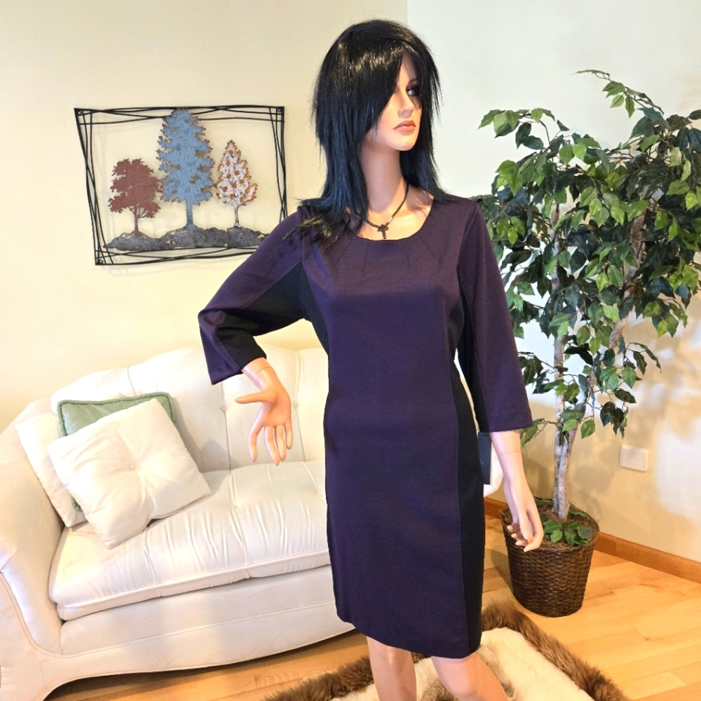 NWTs, Daisy Fuentes Plum Purple & Black, 3/4 Sleeve Dress, Size XL
